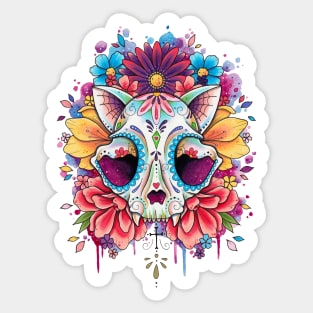 Floral Candy Cat Skull Design by Lorna Laine Sticker